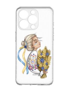 Прозорий чохол із захистом камери на iPhone 15 Pro Max :: Українка з колосками (принт 173)