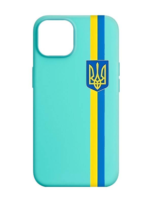Матовий бірюзовий чохол на Apple iPhone 14 :: Стрічка Україна (патріотичний принт 253)