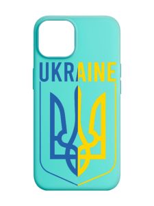 Матовий бірюзовий чохол на Apple iPhone 14 :: Тризуб (патріотичний принт 254)