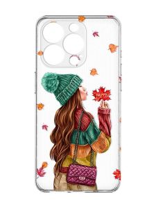 Прозорий чохол із захистом камери на iPhone 15 Pro Max :: Дівчина з листям (принт 221)