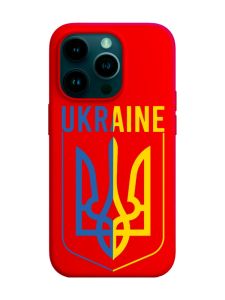 Матовий червоний чохол на Apple iPhone 14 Pro :: Тризуб (патріотичний принт 254)