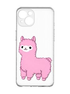 Прозорий чохол із захистом камер на iPhone 15 :: Лама рожева (принт 100)