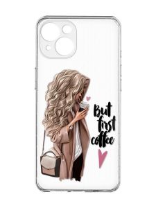 Прозорий чохол із захистом камер на iPhone 15 :: Дівчина з кавою (принт 114)