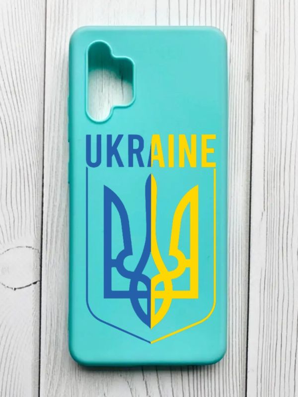 Матовий бірюзовий чохол на Samsung Galaxy A32 :: Тризуб (патріотичний принт 254)