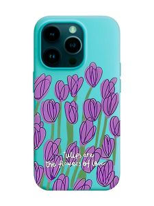Матовий бірюзовий чохол на Apple iPhone 14 Pro :: Тюльпани (принт 265)