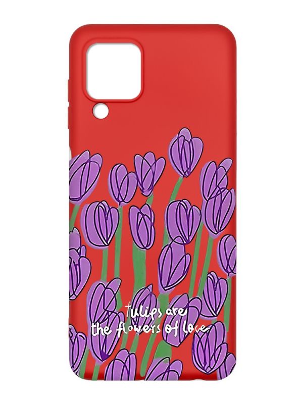 Матовий червоний чохол на Samsung Galaxy M32/A22/M22 4G :: Тюльпани (принт 265)