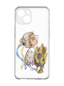 Прозорий чохол із захистом камер на iPhone 15 :: Українка з колосками (принт 173)