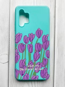 Матовий бірюзовий чохол на Samsung Galaxy A32 :: Тюльпани (принт 265)