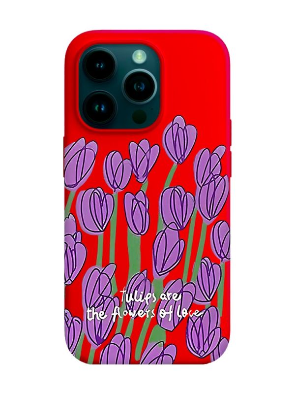 Матовий червоний чохол на Apple iPhone 14 Pro :: Тюльпани (принт 265)