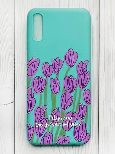 Матовий бірюзовий чохол на Xiaomi Redmi 9А :: Тюльпани (принт 265)