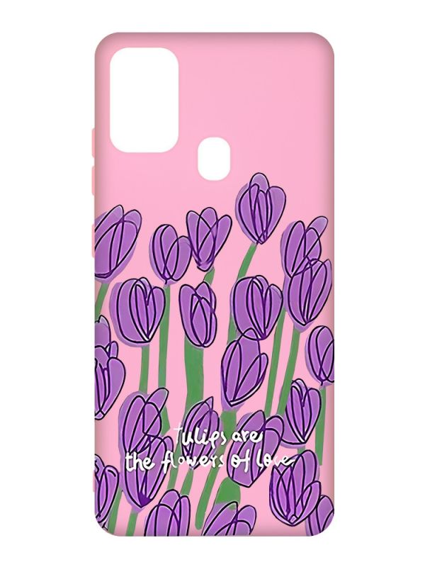 Матовий рожевий чохол на Samsung Galaxy M30s/M21 :: Тюльпани (принт 265)
