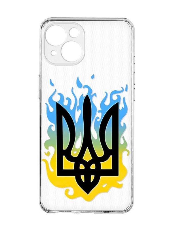 Прозорий чохол із захистом камер на iPhone 15 :: Тризуб Полум'я (принт 257)