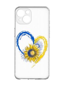 Прозорий чохол із захистом камер на iPhone 15 :: Серце з соняхом. Україна (принт 260)