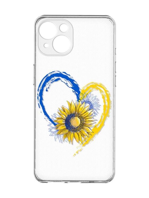Прозорий чохол із захистом камер на iPhone 15 :: Серце з соняхом. Україна (принт 260)