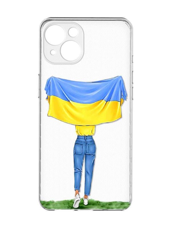 Прозорий чохол із захистом камер на iPhone 15 :: Дівчина з прапором (принт 263)
