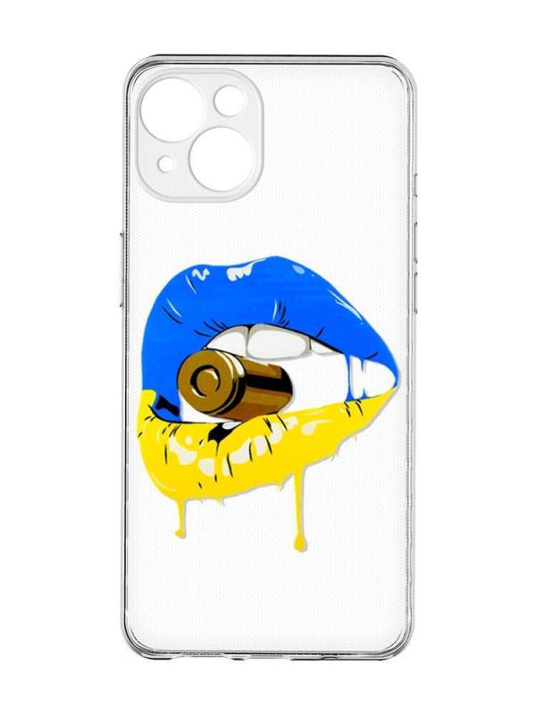 Прозорий чохол із захистом камер на iPhone 15 :: Губи і патрон (принт 264)