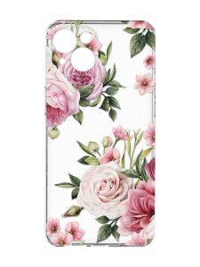 Прозорий чохол із захистом камер на iPhone 15 :: Рожеві квіти (принт 287)