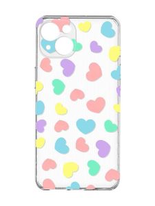 Прозорий чохол із захистом камер на iPhone 15 :: Різнокольорові сердечка (принт 335)