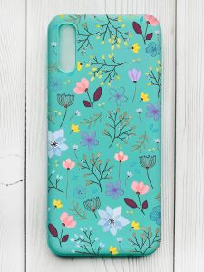 Матовий бірюзовий чохол на Xiaomi Redmi 9А :: Квітковий фон (принт 267)