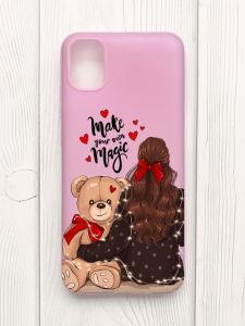 Матовий рожевий чохол на Samsung Galaxy A04E/A042 :: Дівчина з ведмедиком (принт 188)