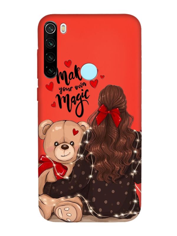Матовий червоний чохол на Xiaomi Redmi Note 8T :: Дівчина з ведмедиком (принт 188)