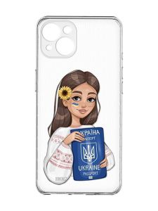 Прозорий чохол із захистом камер на iPhone 15 Plus :: Дівчина з паспортом (принт 12)