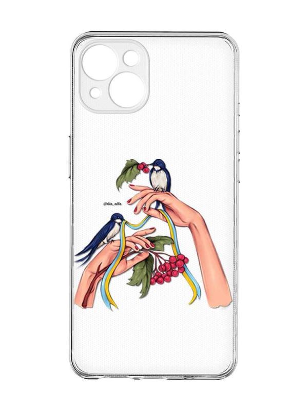 Прозорий чохол із захистом камер на iPhone 15 Plus :: Ластівки (принт 15)