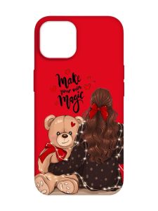Матовий червоний чохол на Apple iPhone 14 :: Дівчина з ведмедиком (принт 188)