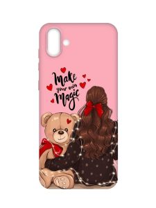 Матовий рожевий чохол на Samsung Galaxy A04 :: Дівчина з ведмедиком (принт 188)