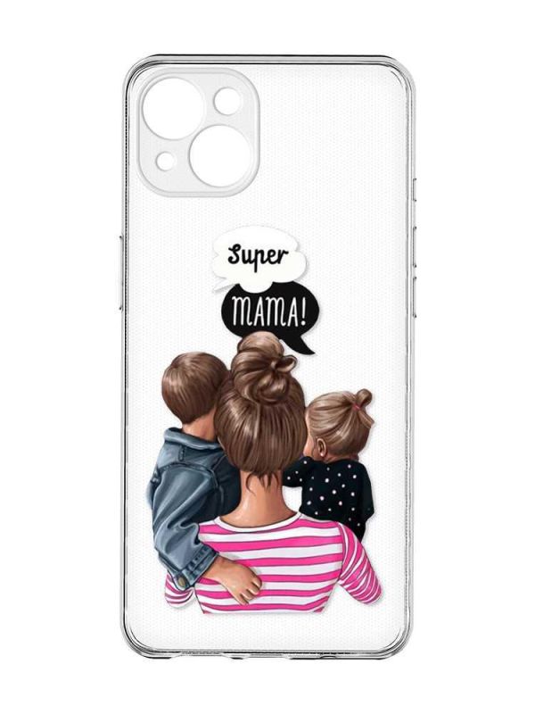 Прозорий чохол із захистом камер на iPhone 15 Plus :: Супер Мама (принт 29)