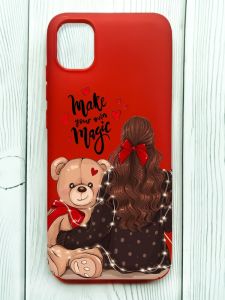 Матовий червоний чохол на Samsung Galaxy A04E/A042 :: Дівчина з ведмедиком (принт 188)
