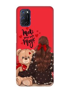 Матовий червоний чохол на Oppo A52/ A72/ A92 :: Дівчина з ведмедиком (принт 188)