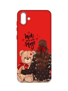 Матовий червоний чохол на Samsung Galaxy A04 :: Дівчина з ведмедиком (принт 188)