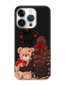 Матовий чорний чохол на Apple iPhone 14 Pro :: Дівчина з ведмедиком (принт 188)