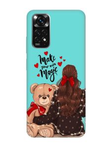 Матовий бірюзовий чохол на Xiaomi Redmi Note 11 :: Дівчина з ведмедиком (принт 188)