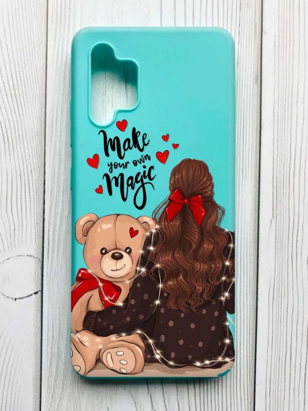 Матовий бірюзовий чохол на Samsung Galaxy A32 :: Дівчина з ведмедиком (принт 188)