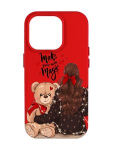 Матовий червоний чохол на Apple iPhone 14 Pro Max :: Дівчина з ведмедиком (принт 188)