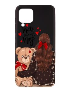 Матовий чорний чохол на Samsung Galaxy A12 :: Дівчина з ведмедиком (принт 188)