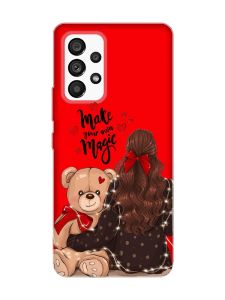 Матовий червоний чохол на Samsung Galaxy A53 4G/5G :: Дівчина з ведмедиком (принт 188)