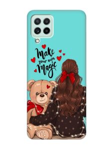 Матовий бірюзовий чохол на Samsung Galaxy M32/M22/A22 4G :: Дівчина з ведмедиком (принт 188)