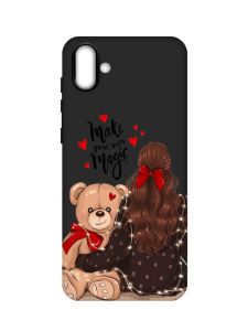Матовий чорний чохол на Samsung Galaxy A04 :: Дівчина з ведмедиком (принт 188)