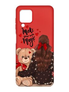 Матовий червоний чохол на Samsung Galaxy M32/A22/M22 4G :: Дівчина з ведмедиком (принт 188)