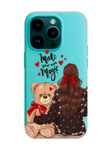 Матовий бірюзовий чохол на Apple iPhone 14 Pro :: Дівчина з ведмедиком (принт 188)