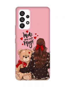 Матовий рожевий чохол на Samsung Galaxy A53 4G/5G :: Дівчина з ведмедиком (принт 188)