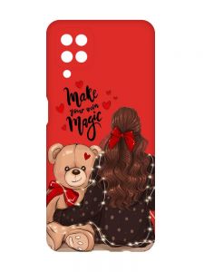 Матовий червоний чохол на Samsung Galaxy A12 :: Дівчина з ведмедиком (принт 188)