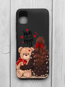 Матовий чорний чохол на Samsung Galaxy A04E/A042 :: Дівчина з ведмедиком (принт 188)