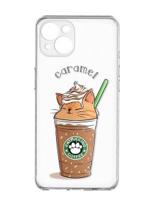 Прозорий чохол із захистом камер на iPhone 15 Plus :: Капучіно котик (принт 97)