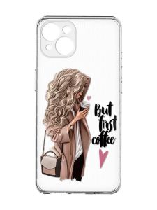Прозорий чохол із захистом камер на iPhone 15 Plus :: Дівчина з кавою (принт 114)