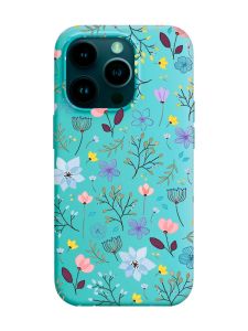 Матовий бірюзовий чохол на Apple iPhone 14 Pro :: Квітковий фон (принт 267)