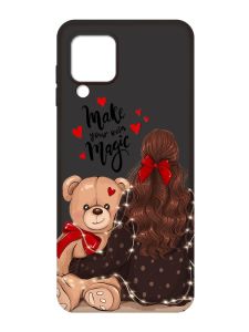 Матовий чорний чохол на Samsung Galaxy M32 / A22 / M22 4G :: Дівчина з ведмедиком (принт 188)